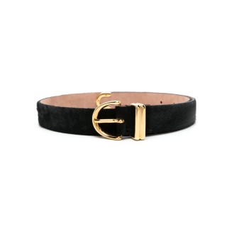 KHAITE Cintura con fibbia in cavallino nero e hardware color oro