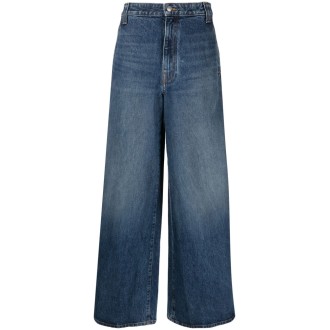 KHAITE jeans a gamba ampia a vita bassa in cotone blu