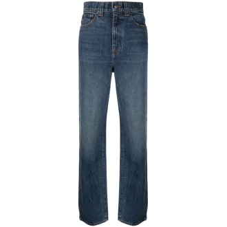 KHAITE jeans a gamba dritta in cotone blu con passanti per cintura