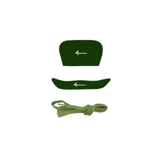 Kit patch per un paio di scarpe, di colore verde. Composto da linguetta, toppa retro e stringhe abbinate. 