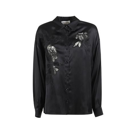 Camicia di Ermanno Firenze, da donna, colore nero. Modello caratterizzato da ricamo. Chiusura frontale con bottoni. 
