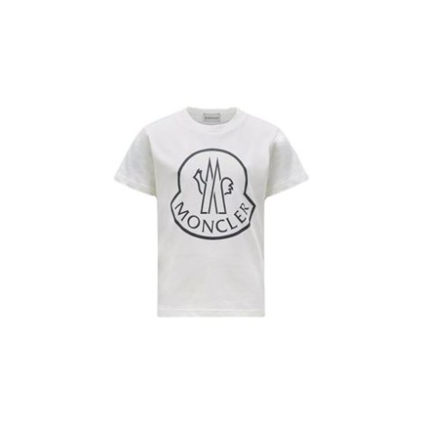 T-shirt girocollo di Moncler realizzata in jersey di colore bianco maniche corte con grande stampa logata sul davanti.   