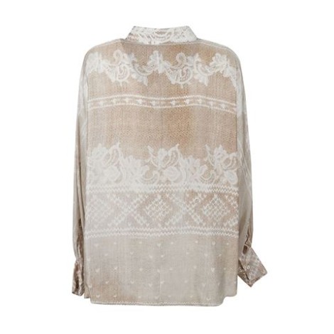 Camicia di Ermanno, da donna, colore cammello. Modello classico, stampa all-over, colletto e maniche lunghe. 