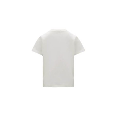 T-shirt girocollo di Moncler realizzata in jersey di colore bianco maniche corte con grande stampa logata sul davanti.   