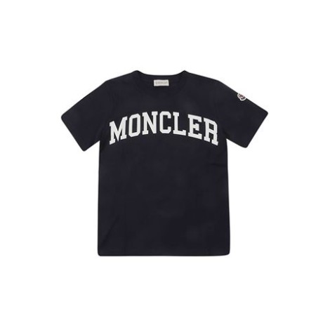 T-shirt di Moncler Kids, colore blu. Modello girocollo e maniche corte. Scritta logo a contrasto. 