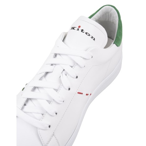 KITON Sneakers In Pelle Bianca Con Dettagli Verdi