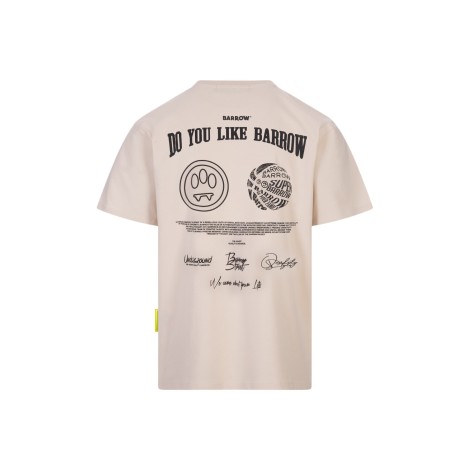 BARROW T-Shirt Tortora Con Stampa Fronte e Retro