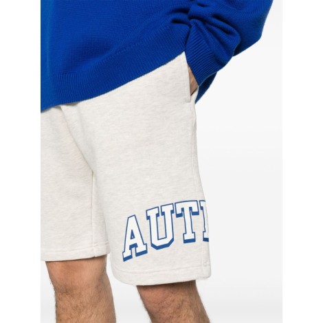 AUTRY bermuda grigio chiaro in cotone e jersey mélange con  logo Autry