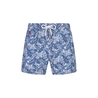 Shorts Da Mare Bianchi Con Stampa Foliage Blu
