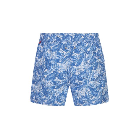 Shorts Da Mare Bianchi Con Stampa Foliage Azzurra
