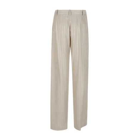 Pantalone di Ermanno Firenze, da donna, colore corda. Modello gessato, passati per cintura alla vita e chiusura con gancio e zip. 