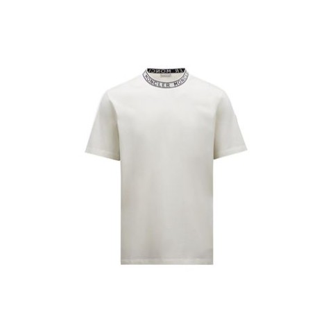 T-shirt bianca logata, realizzata in jersey di cotone, girocollo, maniche corte 
