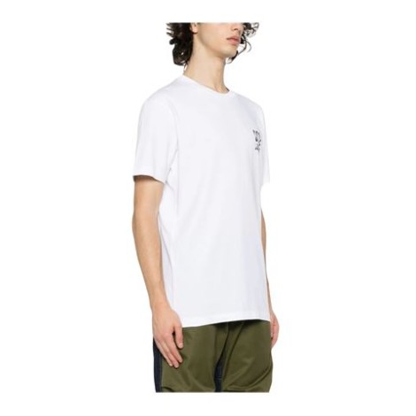 T-shirt con stampa in jersey di cotone bianco, stampa logo petto , girocollo , maniche corte e orlo dritto.  