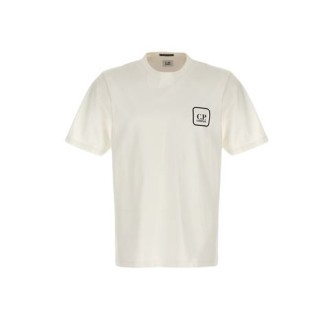 T-shirt di C.P. Company, da uomo, colore bianco. Modello girocollo e maniche corte. Logo sul petto e stampa grafica sul retro. 