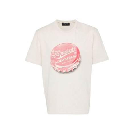 T-shirt in cotone color latte  con stampa graficagirocollo a coste, maniche corte, stampa sul davantiorlo dritto. 