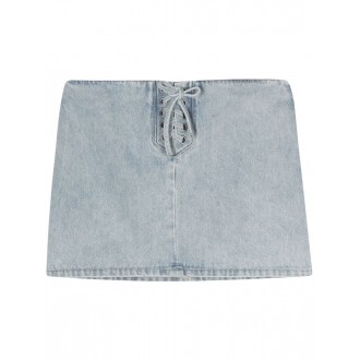 Rotate Denim Laced Mini Skirt