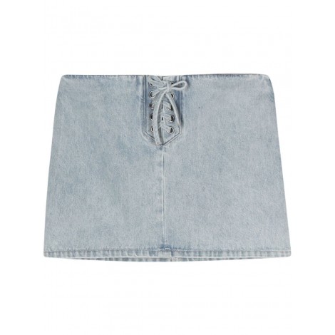 Rotate Denim Laced Mini Skirt