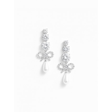 Self-Portrait Crystal Bow Pearl Earrings