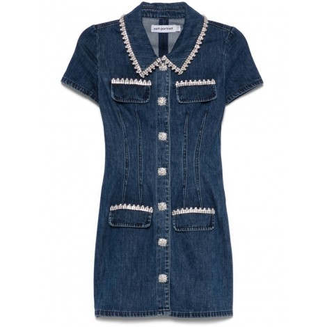 Self-Portrait Denim Collared Mini Dress