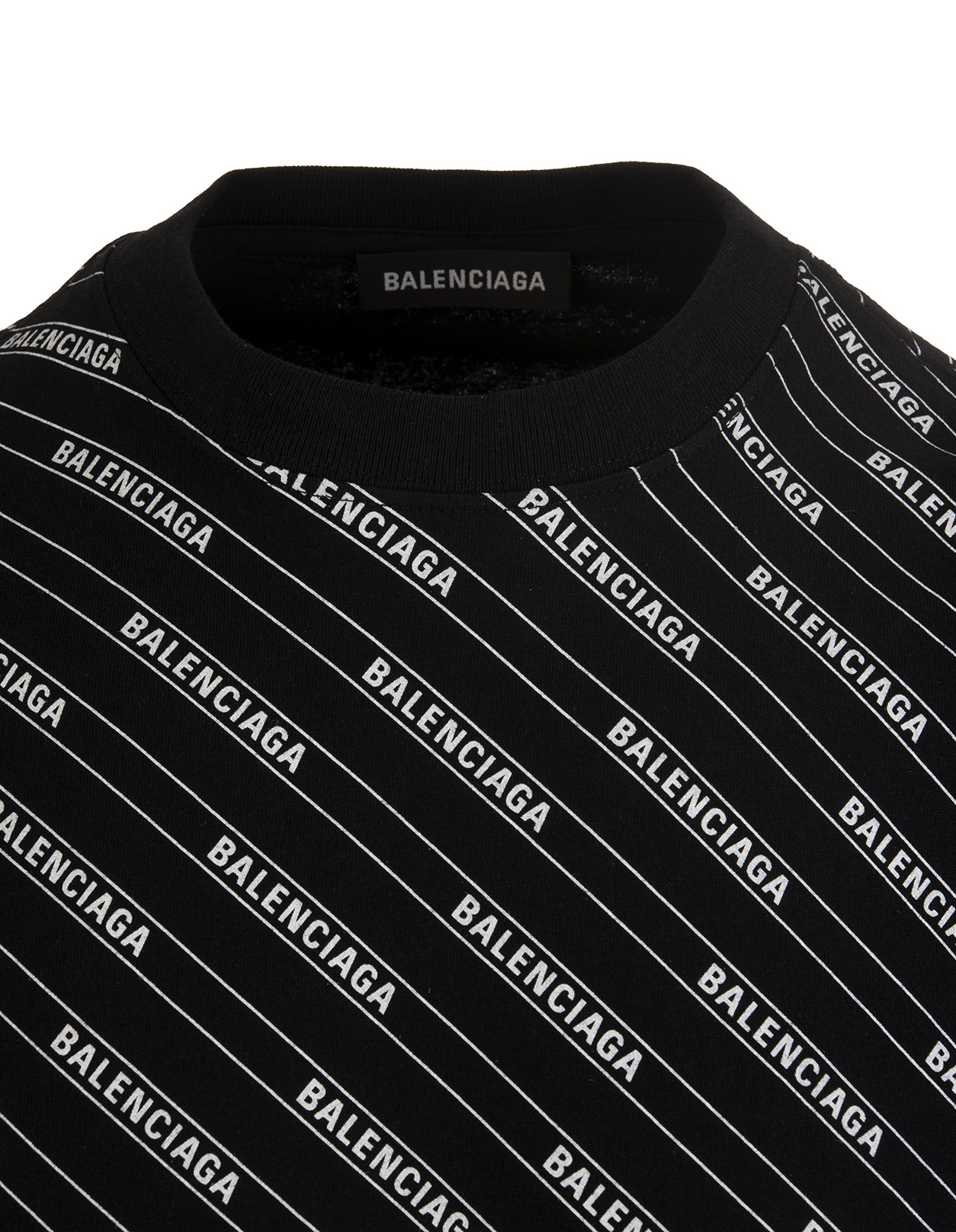 BALENCIAGA Man Black T-Shirt With All-Over Logo Stripes | SHOPenauer
