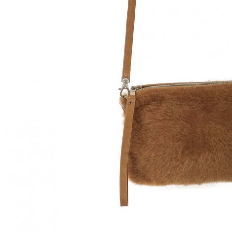 Shoulder Strap In Camel-colored Shearling