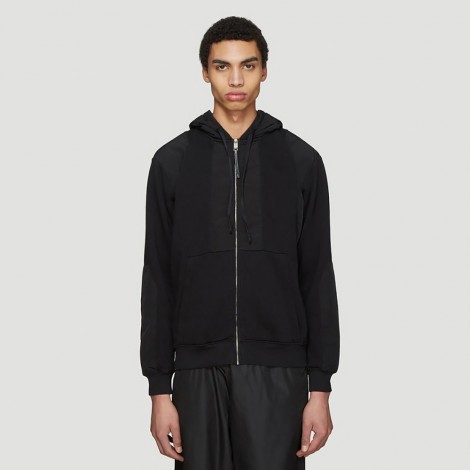 Hooded Multi-Panel Zip Sweater in Black