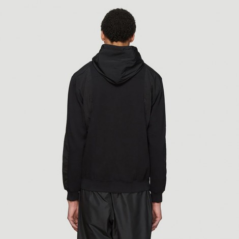 Hooded Multi-Panel Zip Sweater in Black