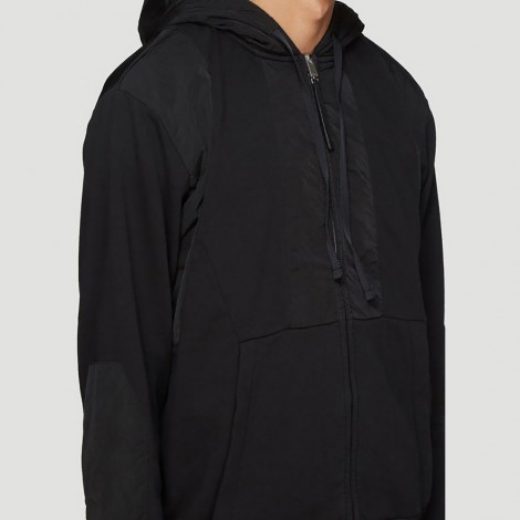 Hooded Multi-Panel Zip Sweater in Black