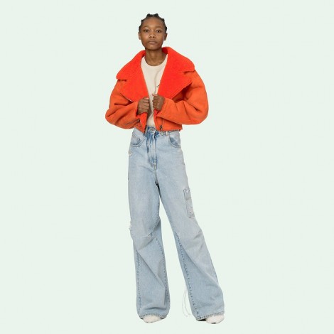 orange shearling jacket