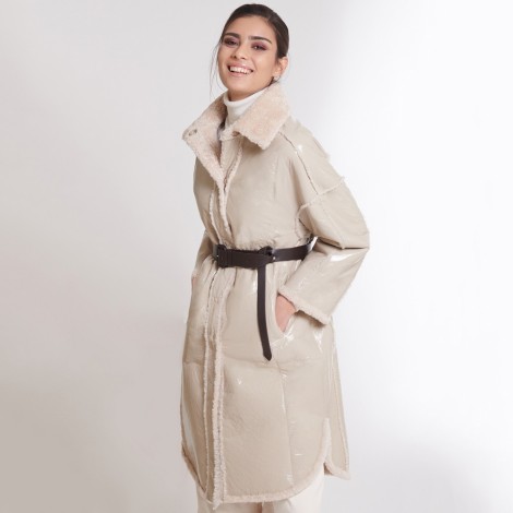 Reversible Long Shirt Made In Shiny Shearling, Modern Style