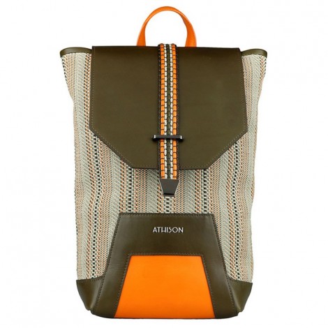 Scheggia Backpack In Woven Cotton And Leather