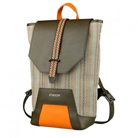 Scheggia Backpack In Woven Cotton And Leather