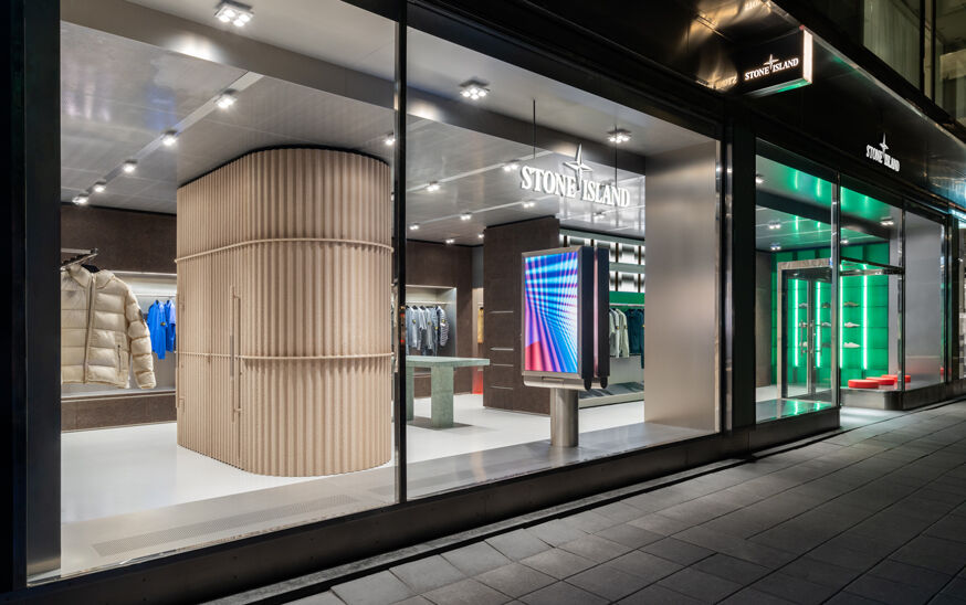 Interior of the new Stone Island flagship store in Stockholm designed by OMA/AMO