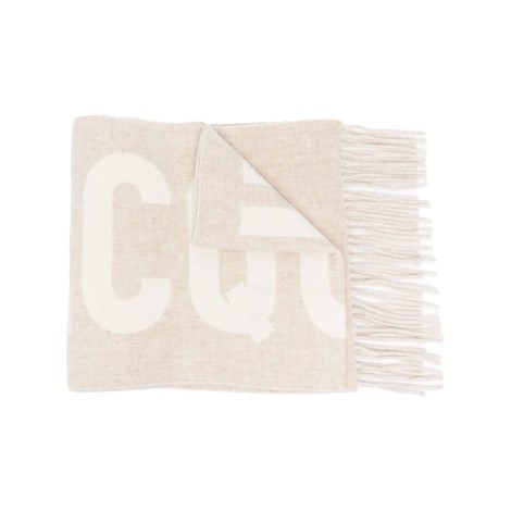 Jacquemus logo scarf in beige virgin wool with fringed edge