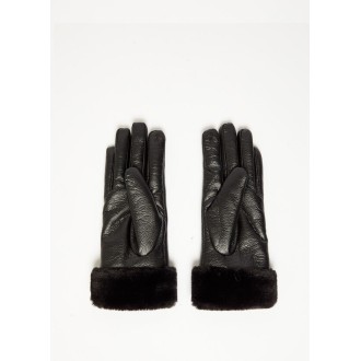 Liu Jo leather gloves with eco-fur trim at the wrist