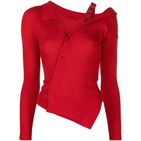 Cardigan asimmetrico La Maille Colin in lana rossa