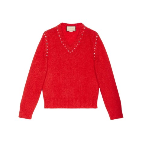 Maglione Gucci con scollo a V decorato da perline e brillantini