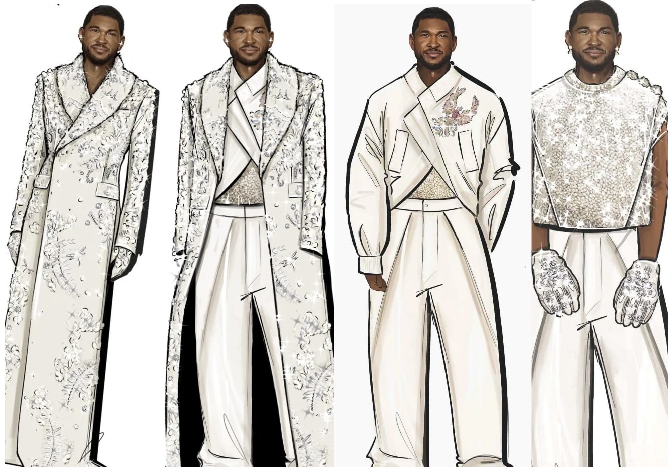 Usher in a cream Dolce & Gabbana look at the Super Bowl