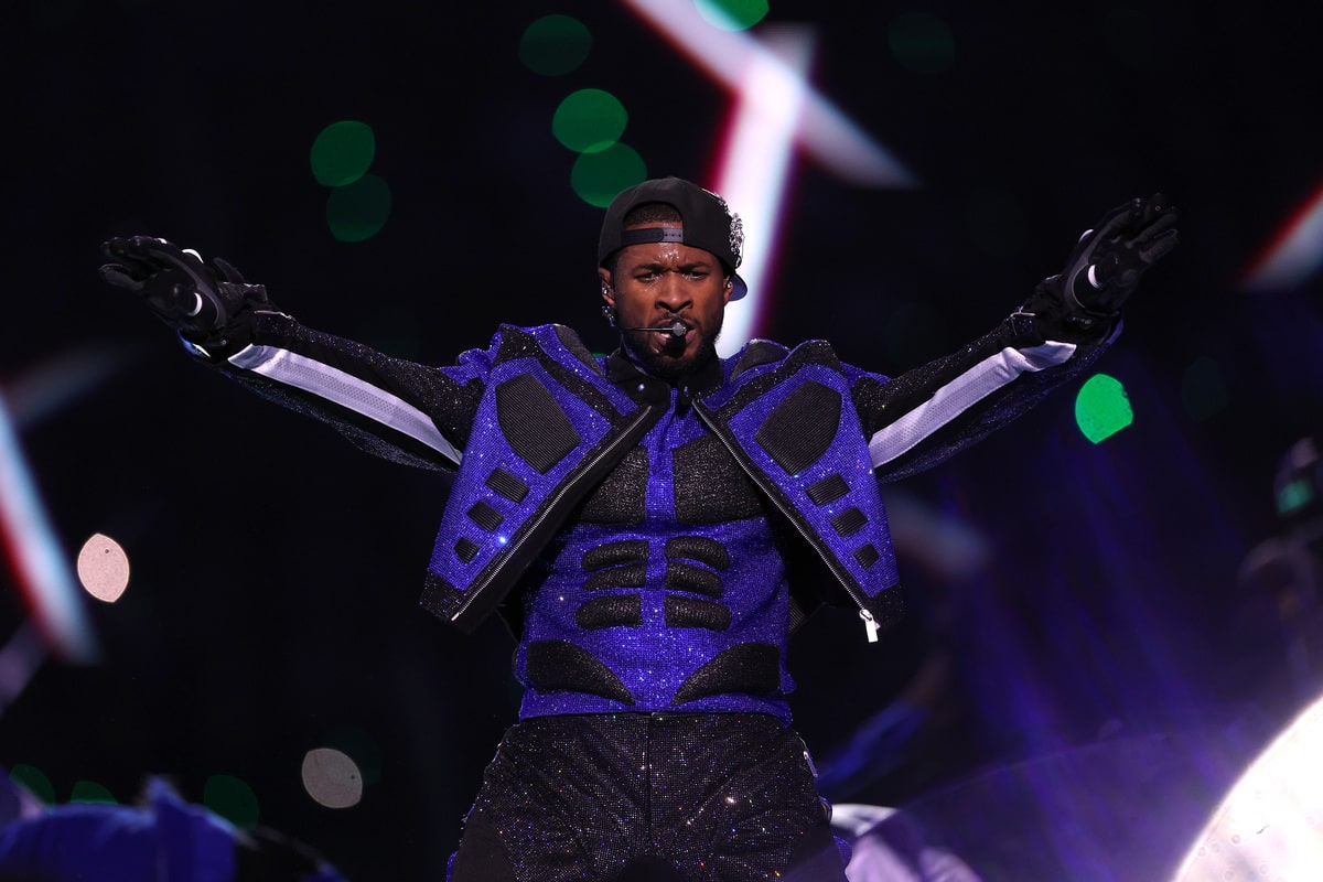 Usher on roller skates during the Super Bowl halftime show