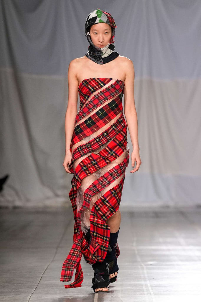 Tartan and sheer tulle look from the Rave Review show in Milan
