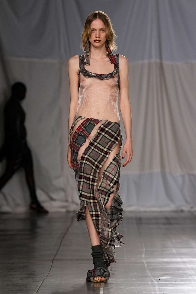 Rave Review model in a patchwork jacket with repurposed ties
