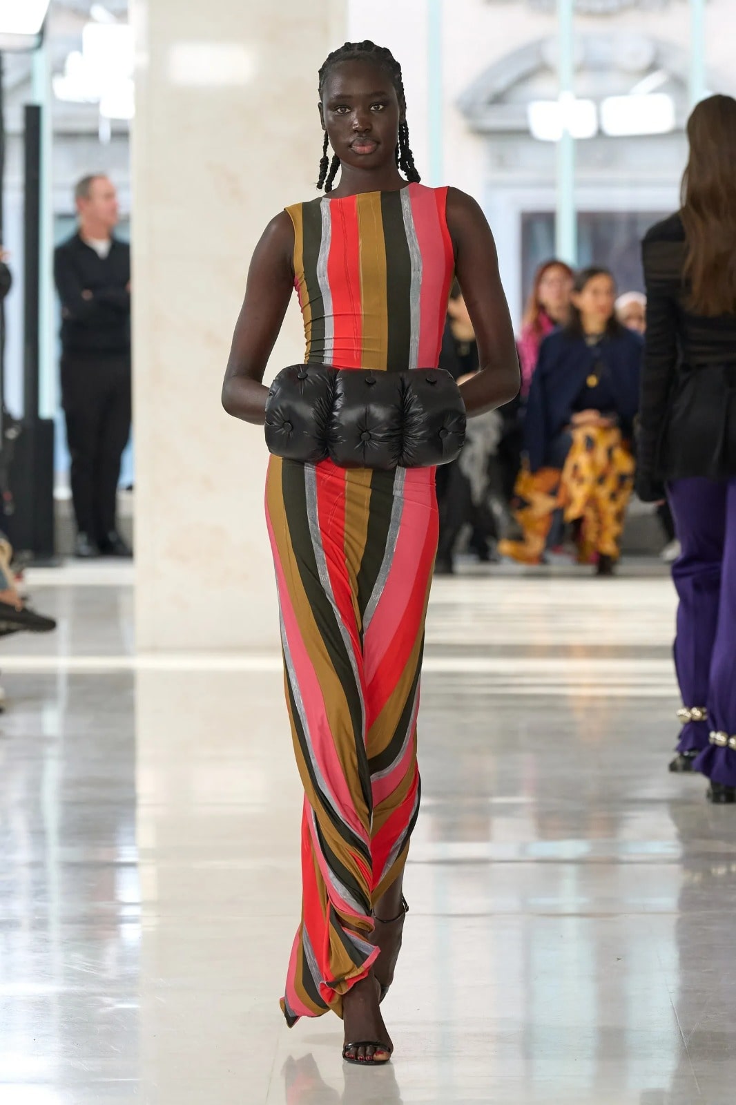 Feben garment with colorful stripes inspired by adhesive tape