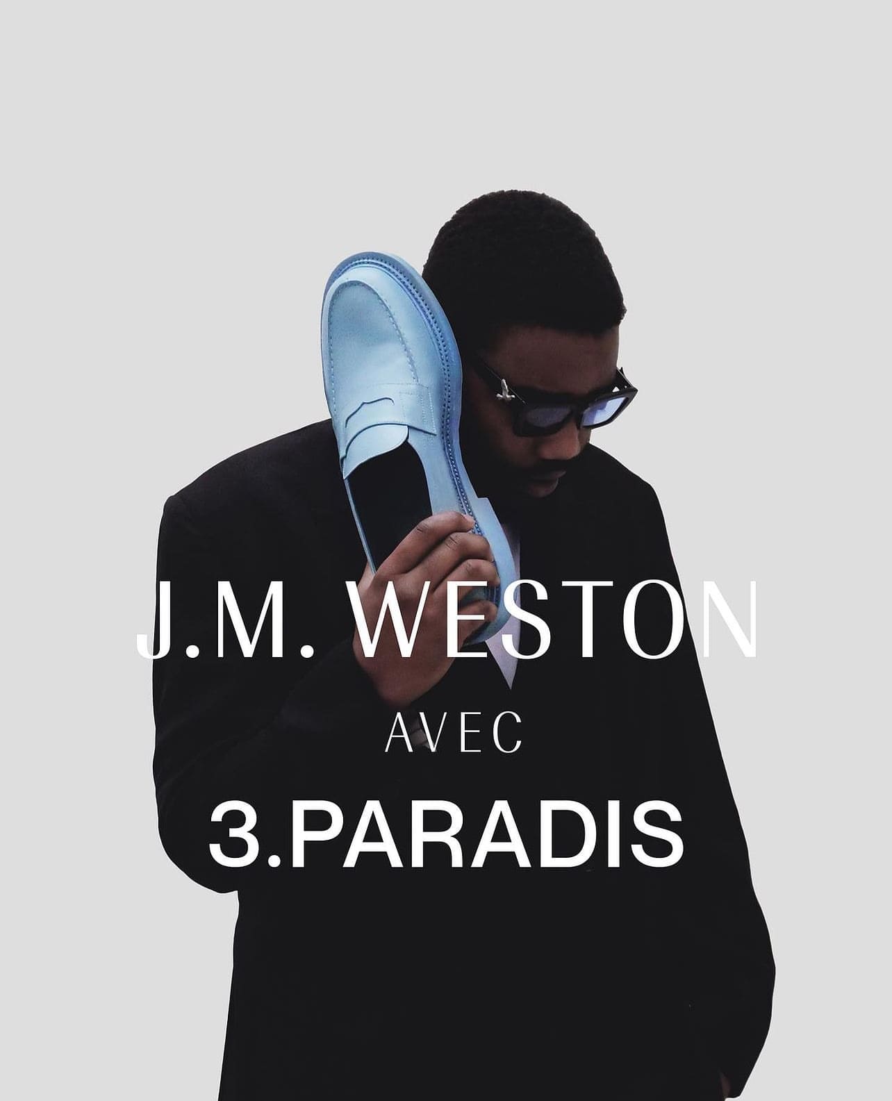 Derby Golf J.M. Weston x 3.Paradis con tripla suola in pelle azzurro cielo