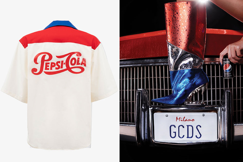Giacca biker in pelle e capi della capsule GCDS x Pepsi