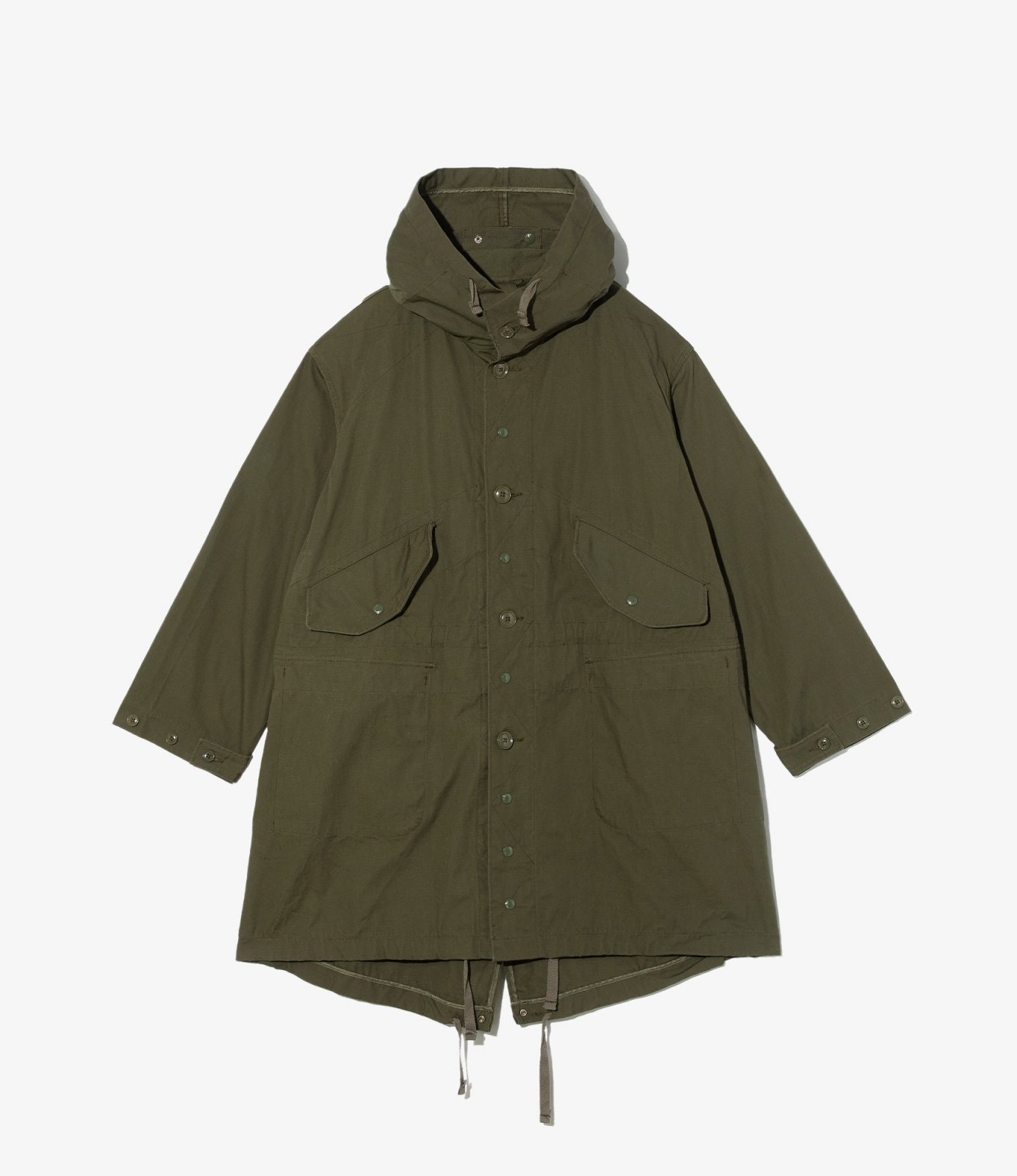 Engineered Garments FW26, Highland Parka in olive cotton ripstop (men)