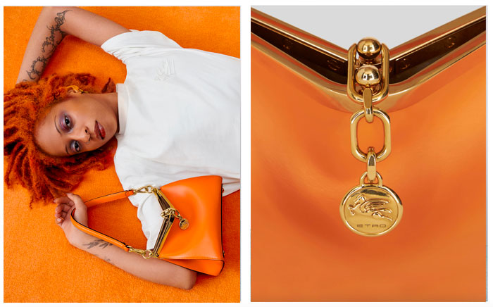 Etro Mini Vela Bags in orange and light blue shades