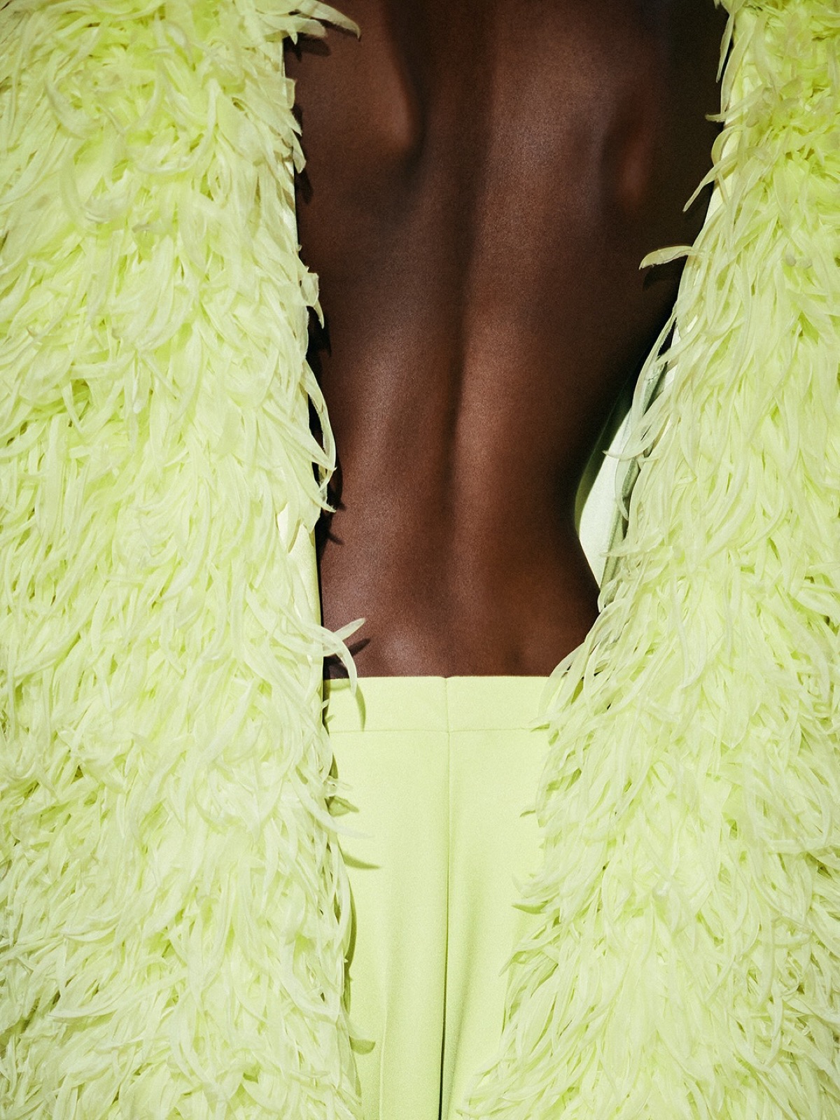 Balenciaga haute couture, detail of green feathers at Pierpaolo Piccioli's debut