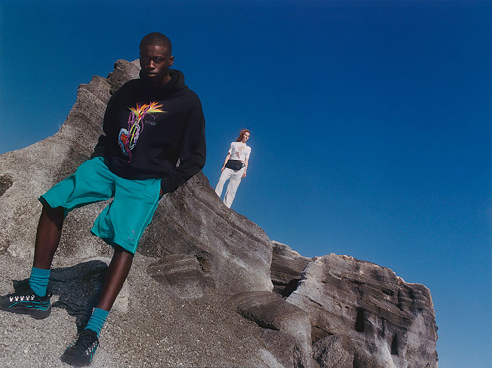 Look from the second PUMA x KOCHÉ collection in bright tones
