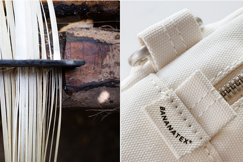 Detail of the vegan Stella McCartney bag made from Bananatex fabric