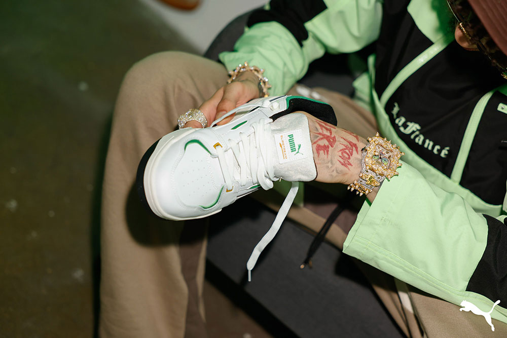 White PUMA Slipstream BBall sneakers with embossed ivory details